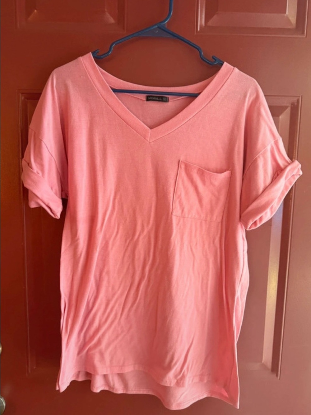 Miholl Pink V-Neck Pocket Tee